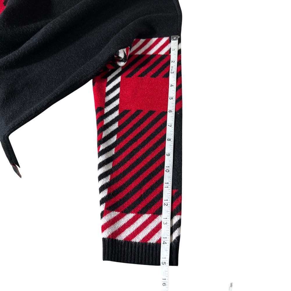 JOSEPH A. Women's Plaid Turtleneck Poncho Sweater Black Red White‎ L - Picture 5 of 10